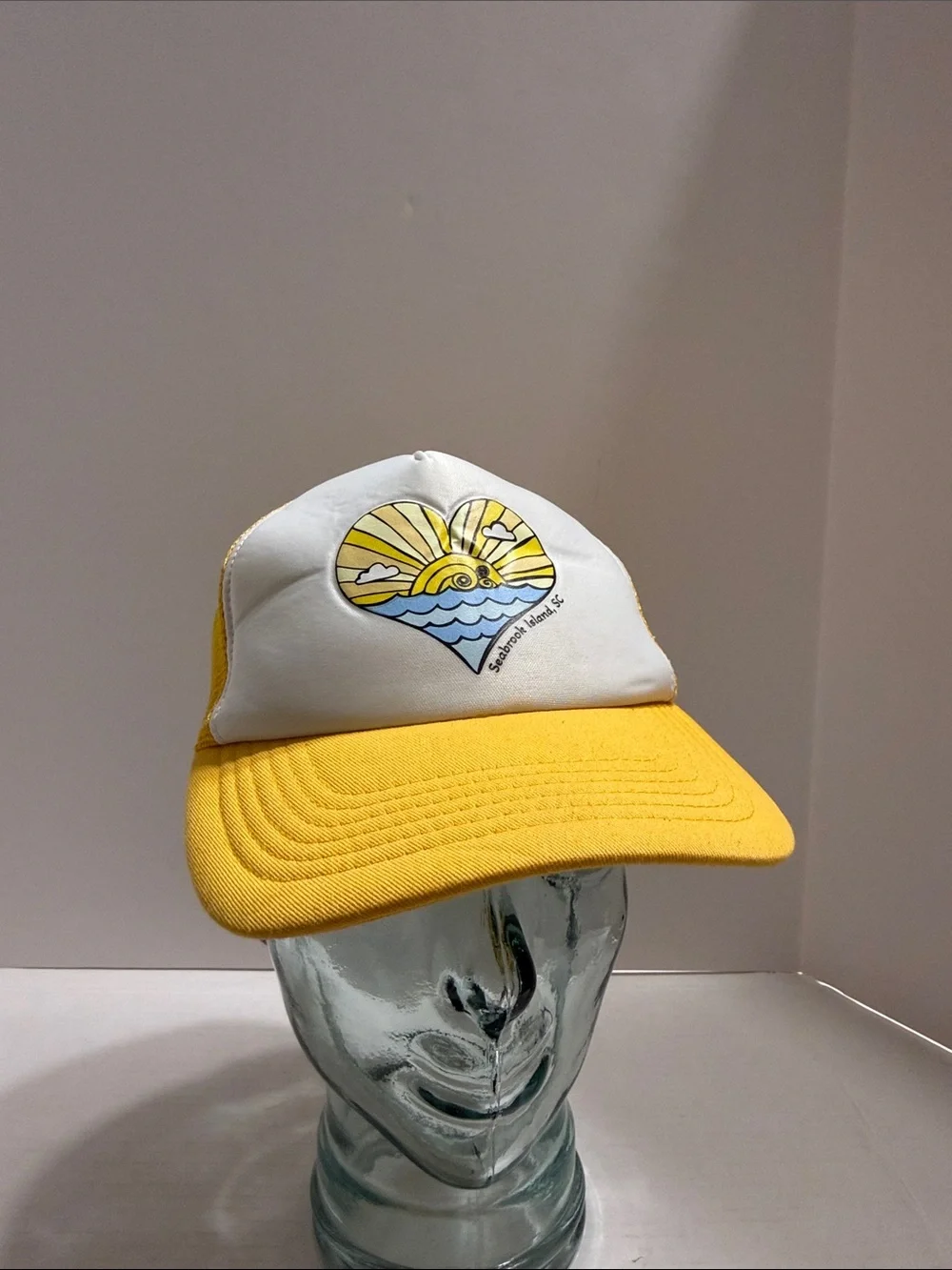 Kids Yellow & White Trucker Hat Seabrook Island, SC Sunrise Graphic